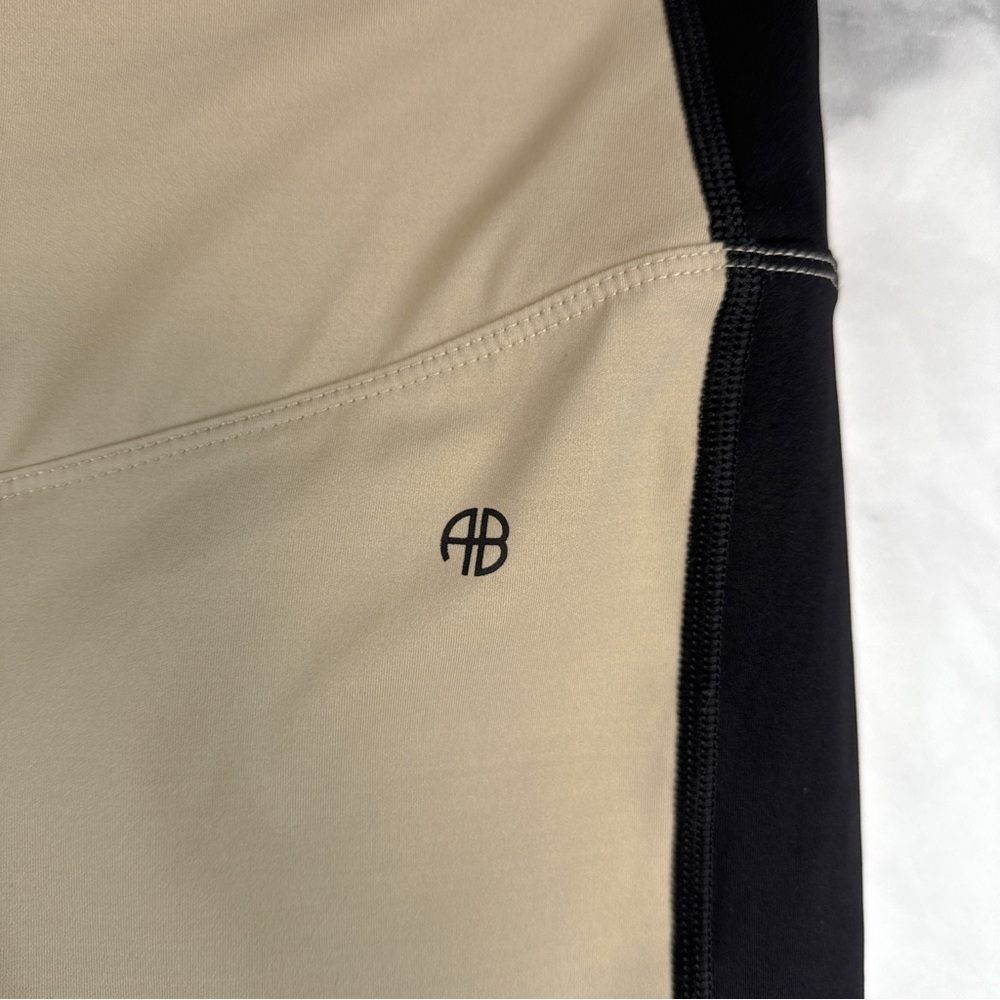 Anine Bing Sport Blake High Waisted Biker Shorts Activewear Athleisure Tan Black - Picture 5 of 11